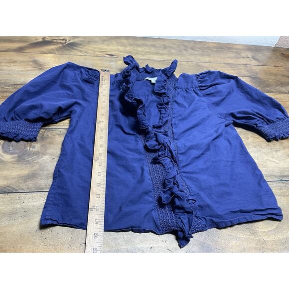 Anthropologie Love The Label Zuri Top Womens Small Blouse Ruffle Smocked Blue - Picture 9 of 14